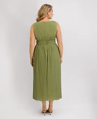 Siena Plus V-Neck Pleated Chiffon Midi Dress