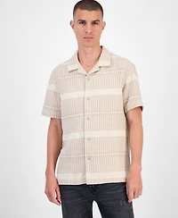 Guess Men's Arrow Jacquard Short Sleeve Button-Up Shirt