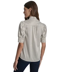 Dkny Jeans Women's Stand Collar Puff-Sleeve Shirt