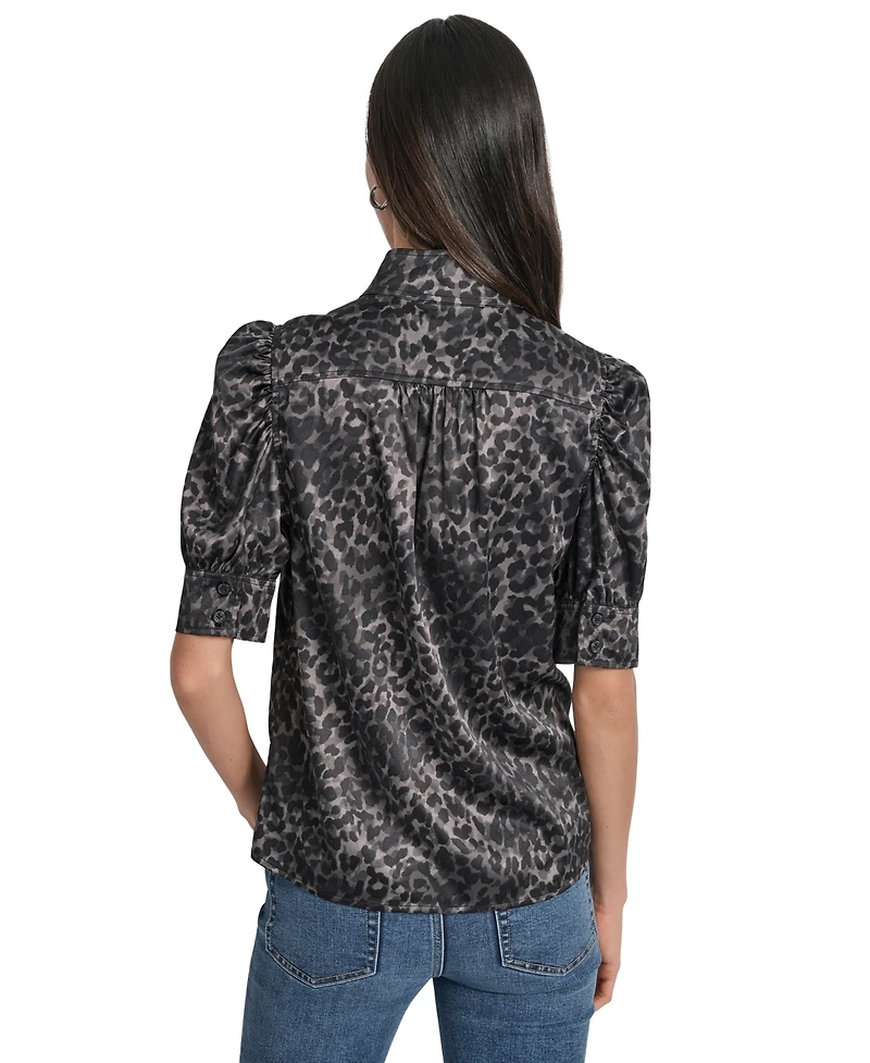 Dkny Jeans Women's Stand Collar Puff-Sleeve Shirt