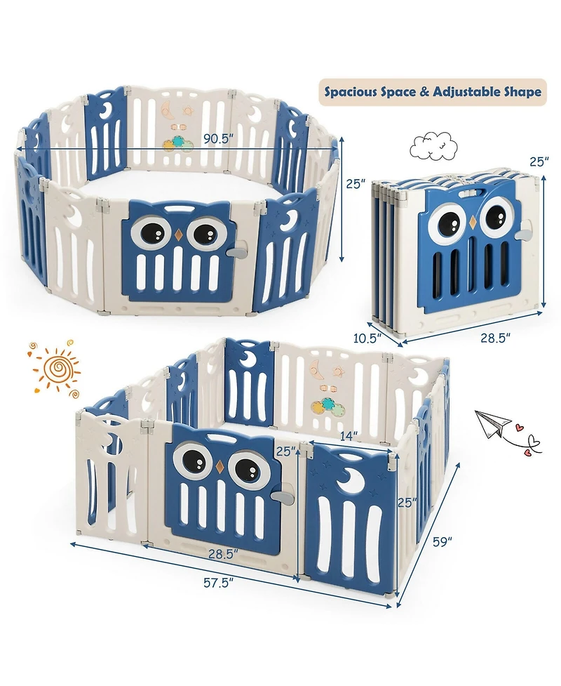 Gymax 14-Panel Baby Playpen Kids Activity Center Foldable Play Yard w/ Lock Door