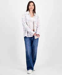 Just Polly Juniors' Plaid Button-Front Shacket