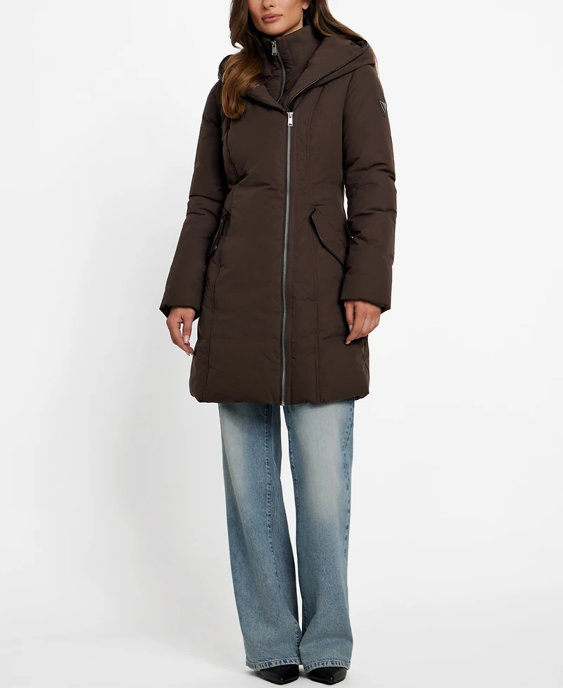 Guess Women's Asymmetric Zip-Front Hooded Puffer Coat