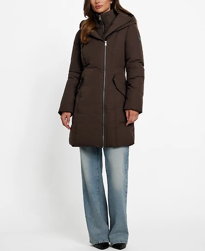 Guess Women's Asymmetric Zip-Front Hooded Puffer Coat