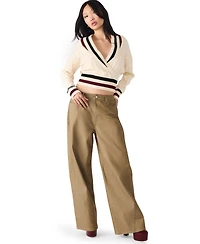 Steve Madden Women's Addison V-Neck Varsity Cable Sweater