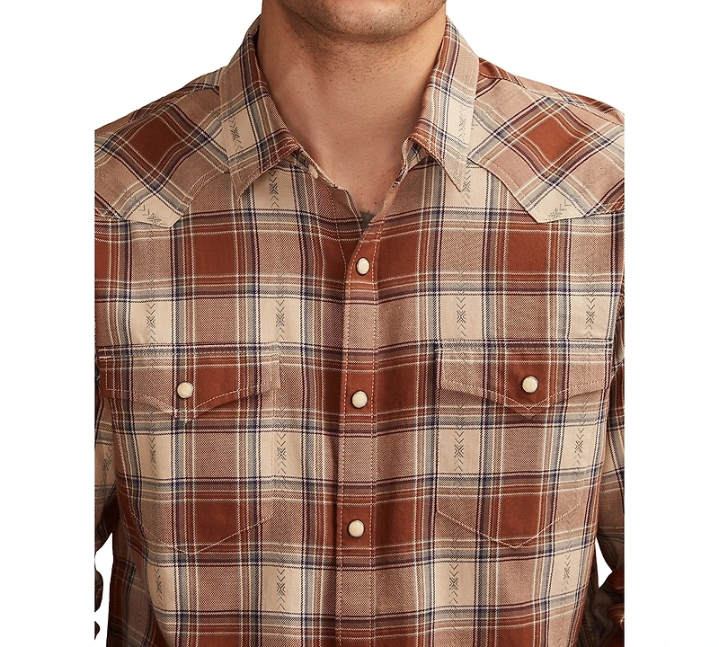 Lucky Brand Men's Dobby Western Long Sleeve Snap-Front Plaid Shirt