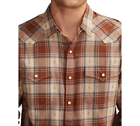 Lucky Brand Men's Dobby Western Long Sleeve Snap-Front Plaid Shirt