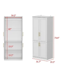 Modern white 4-door handle wardrobe, bedroom Armoire, Wooden Closet