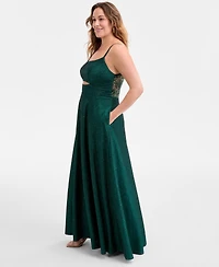 City Studios Trendy Plus Glitter Sleeveless Gown