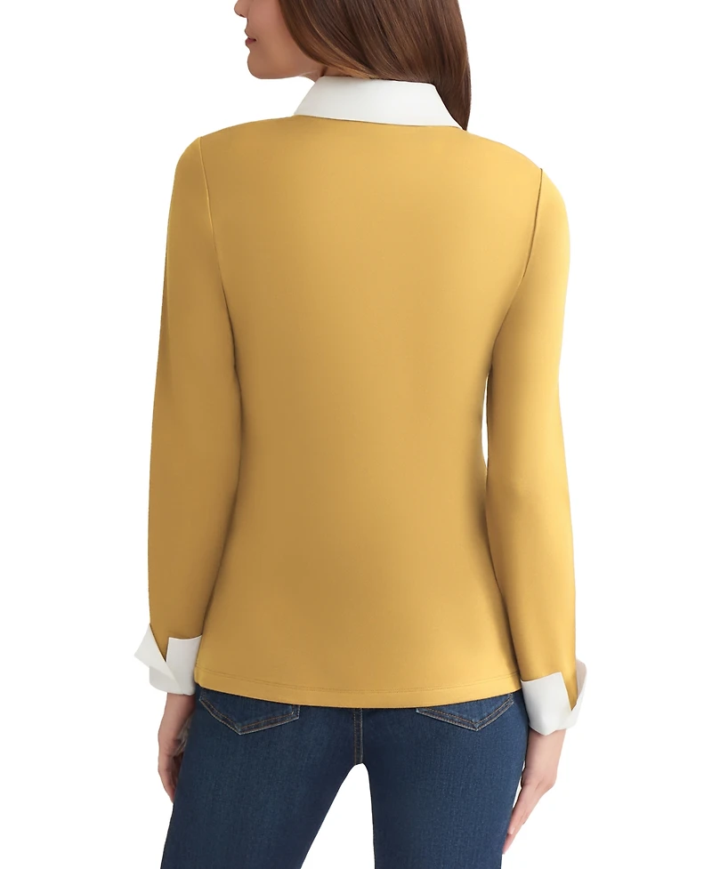 Jones New York Petite V-Neck Long-Sleeve Two-Fer Pullover