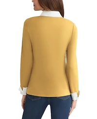 Jones New York Petite V-Neck Long-Sleeve Two-Fer Pullover