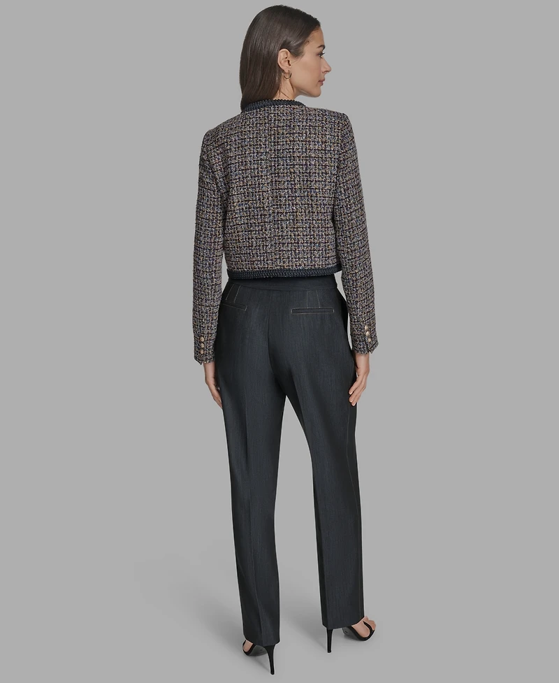 Bcbg Women's Braided-Trim Tweed Collarless Jacket