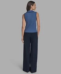 Bcbg Women's Cotton Tipped Collared Sleeveless Knit Top