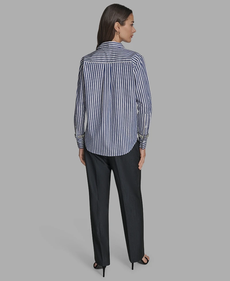 Bcbg Women's Striped Rhinestone-Cuff Shirt