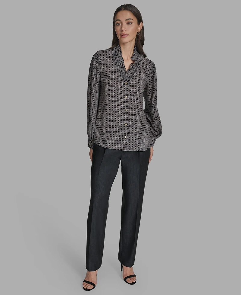 Bcbg Women's Printed Ruffled V-Neck Blouse