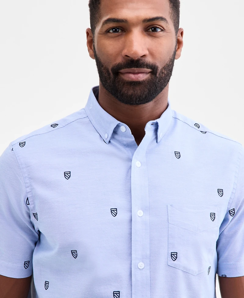 Club Room Men's Regular-Fit Stretch Heritage Crest-Embroidered Button-Down Oxford Shirt, Macy's Exclusive