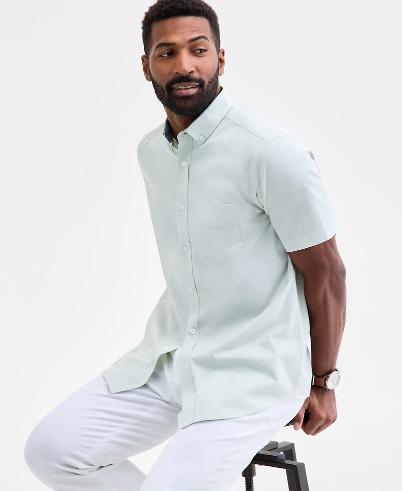 Club Room Men's Short Sleeve Button-Down Oxford Shirt, Created for Macy's