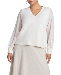 Eloquii Women's Plus Sheer Sleeve V-Neck Sweater
