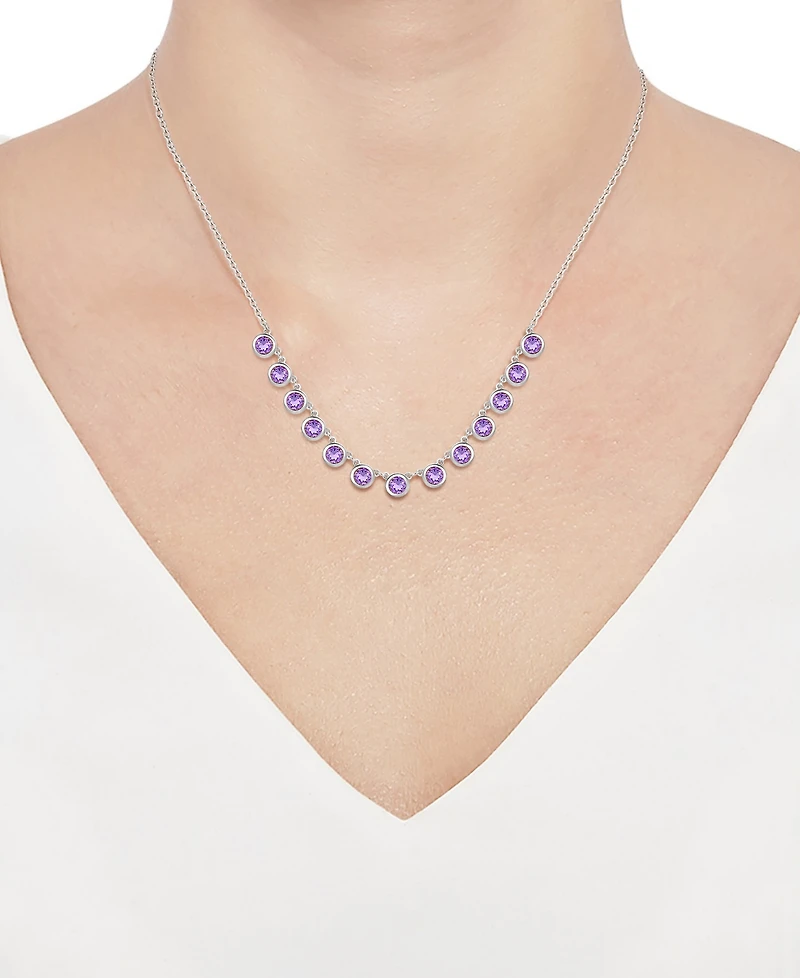 Amethyst Bezel 17" Collar Necklace Sterling Silver (Also Citrine & Blue Topaz)