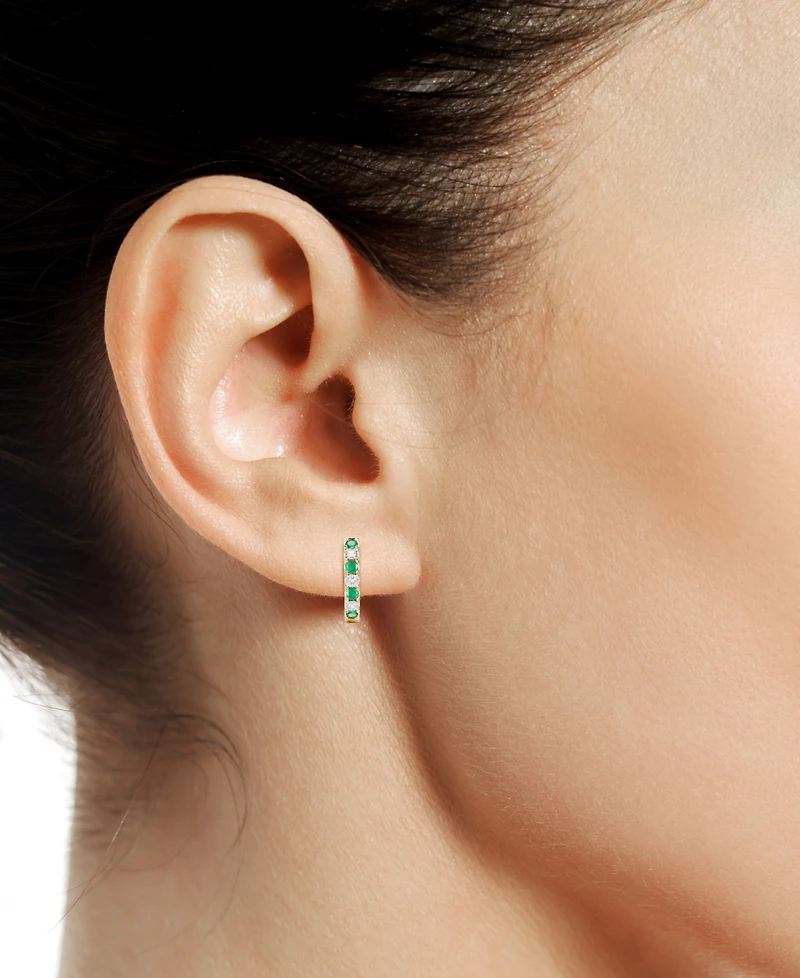 Emerald (1/6 ct. t.w.) & Diamond Accent Small Hoop Earrings in 14k Gold, 0.75" (Also in Ruby & Sapphire)