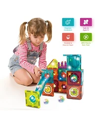 Contixo 65-Piece Glow-in-the-Dark Marble Run Magnetic Tile Set, Stem Building Toy
