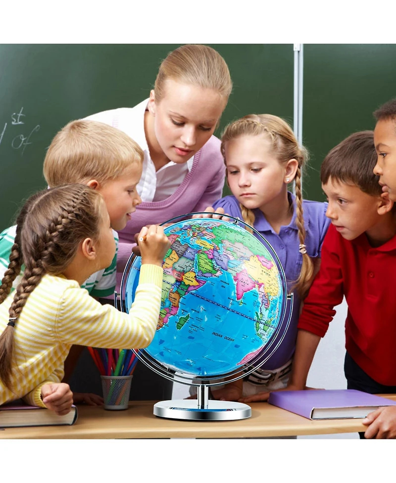 Akiudex 13 inch illuminated world globe 720° rotating map with led light