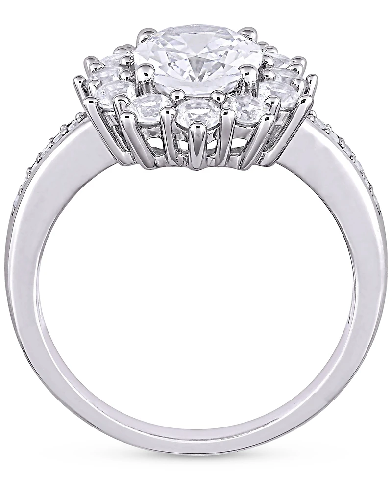 Gemstone & Diamond Accent Halo Ring Sterling Silver