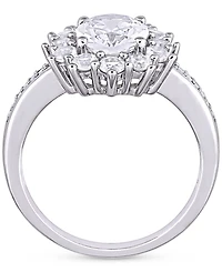 Gemstone & Diamond Accent Halo Ring Sterling Silver