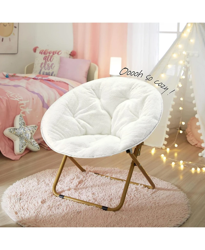 Cesicia Folding Faux Fur White with Gold Base 23" Chair