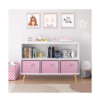 Cesicia Kids bookcase with Collapsible Fabric Drawers, Children's Book Display, Toy Storage Cabinet Organizer