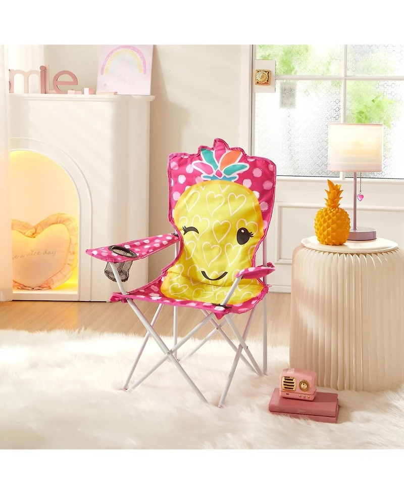 Cesicia Figural Pineapple Folding Kids Indoor Outdoor Beach Camp Chair with Portable Carry Case, Ages 6+