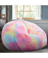 Cesicia Sorbet Dreams Rainbow Fur Kids Bean Bag Chair, Multicolor, Large (No Filler)