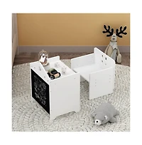 Cesicia Wooden Toddler Table and Chair Set Kids Activity Table Step Stools with Blackboard & 3 Heights Adjustable