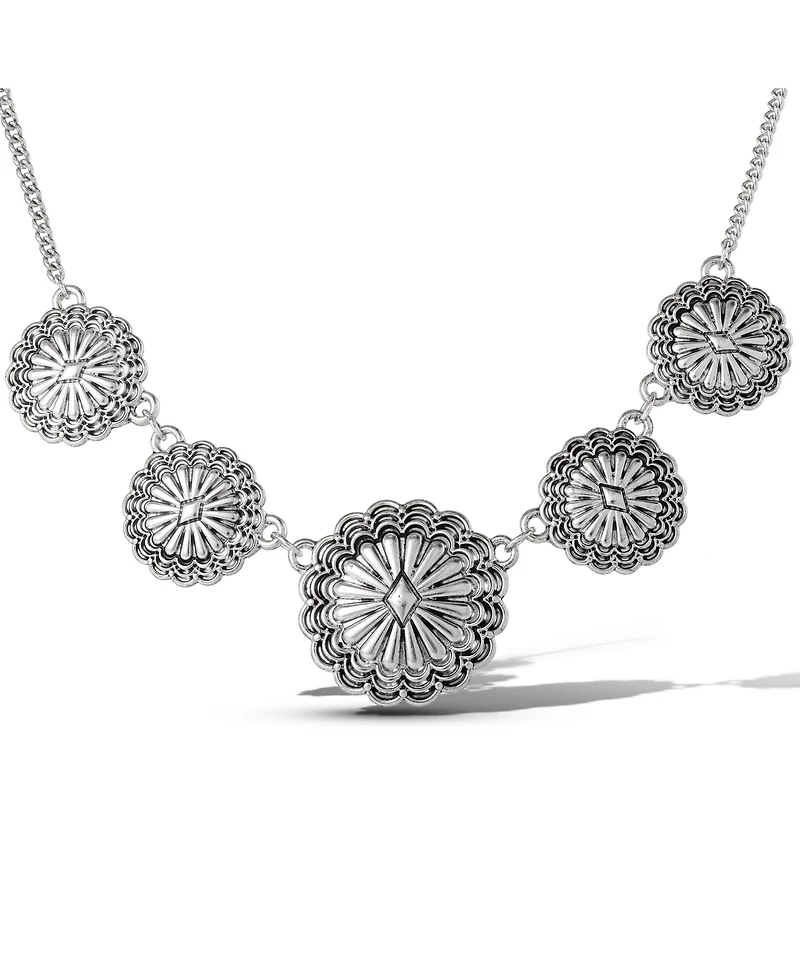 Jessica Simpson Statement Medallion Necklace in Antiqued Silver