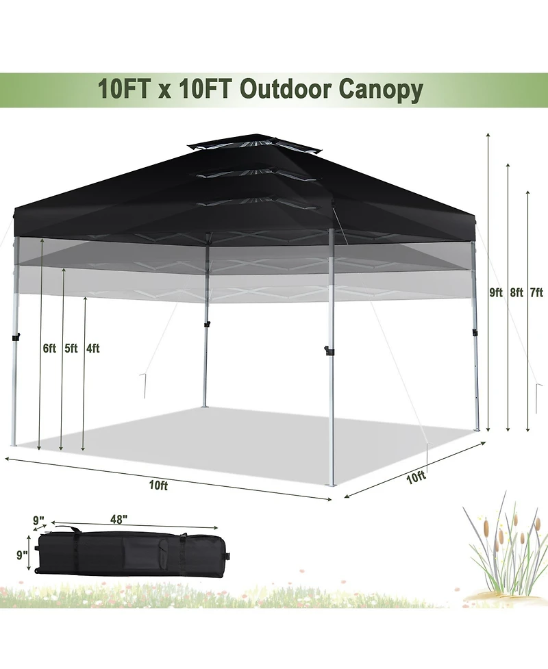 Gymax 2-Tier 10' x 10' Pop-up Canopy Tent Instant Gazebo Adjustable Carry Bag w/ Wheel