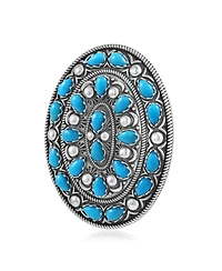 American West Jewelry American West Jewelry Sterling Silver Kingman Turquoise Cluster Gemstone Oval Pendant Enhancer