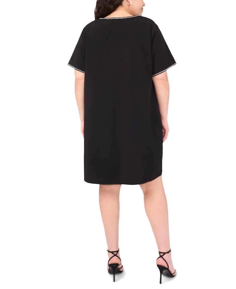 Msk Plus Short-Sleeve Crepe Shift Dress