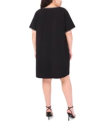 Msk Plus Short-Sleeve Crepe Shift Dress