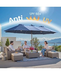 Xizzi 15ft Solar Umbrella Smart Led Lighted Patio Umbrella,12 Heavy Duty Ribs Large Outdoor Double Sided Rectangle Umbrella with Light Modes and Base