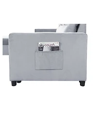 Homlux 81.5"W Light Gray Velvet Reversible Sleeper Sectional Sofa with Storage Chaise and Side Pocket