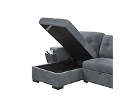 Homlux 95"W Gray Woven Fabric Reversible Sleeper Sectional Sofa with Storage Chaise Cup Holder Charging Ports and Pockets