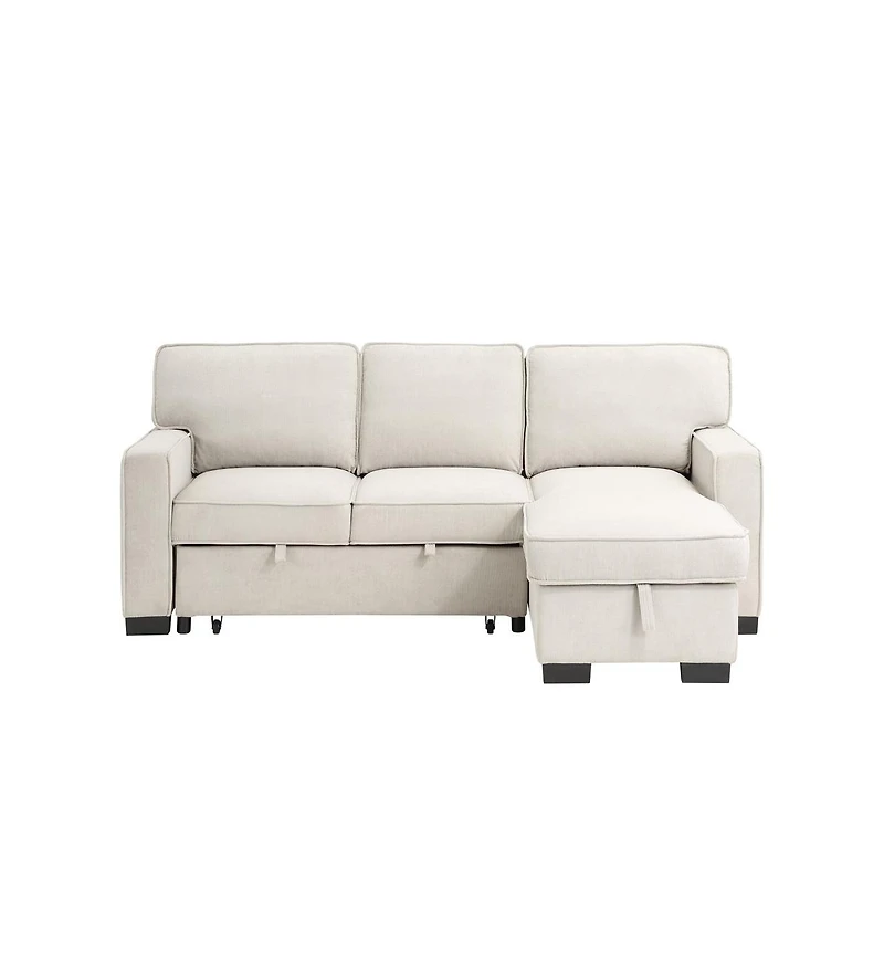Homlux 86.5"W Beige Fabric Reversible Sleeper Sectional with Storage Chaise Drop-Down Table 2 Cup Holders and 2USB Ports