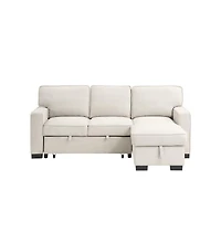 Homlux 86.5"W Beige Fabric Reversible Sleeper Sectional with Storage Chaise Drop-Down Table 2 Cup Holders and 2USB Ports
