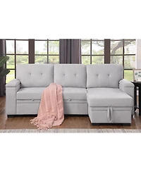 Homlux 84.5"W Light Gray Woven Fabric Reversible Sleeper Sectional Sofa with Storage Chaise