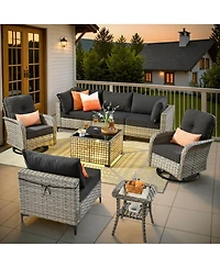 Xizzi Outdoor Patio Furniture Set,8 Pieces Rattan Sectional Cozy Sofa,Patio Conversation Sets with Swivel Chairs and Solar Coffee Table