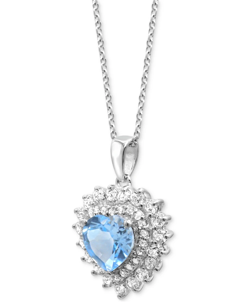 Blue Topaz 1-7/8 ct. t.w. Lab-created White Sapphire 1-1/4 Heart Pendant Sterling Silver