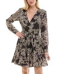 Taylor Petite Jacquard Sash-Tie Fit & Flare Dress