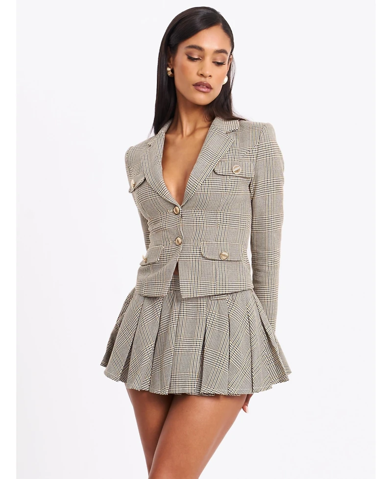 Miss Circle Women's Oakley Brown Plaid Preppy Style Blazer Jacket
