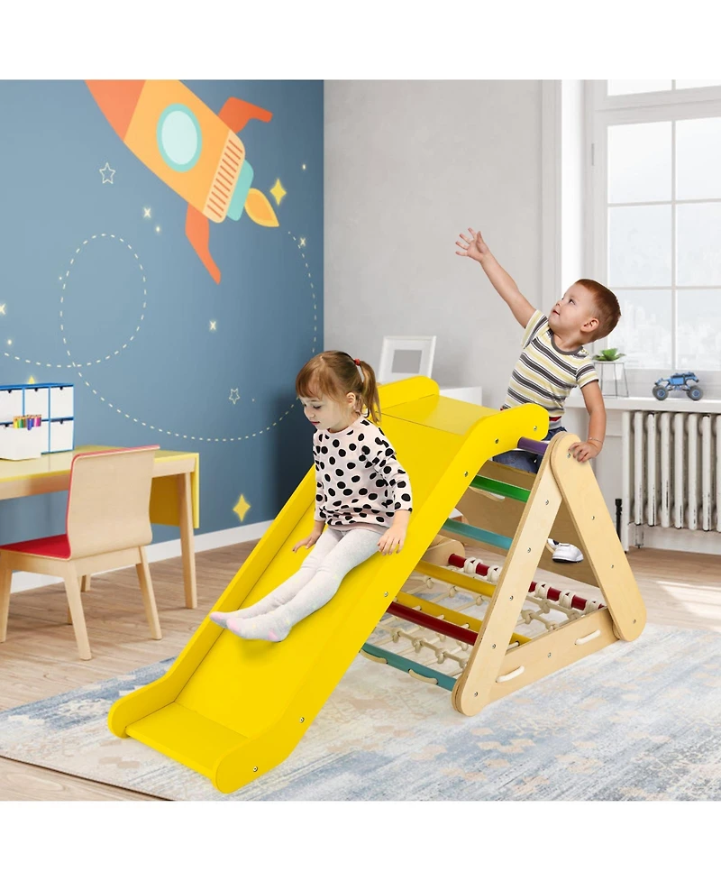 Akiudex 4 in 1 Triangle Climber Toy with Sliding Board and Climbing Net