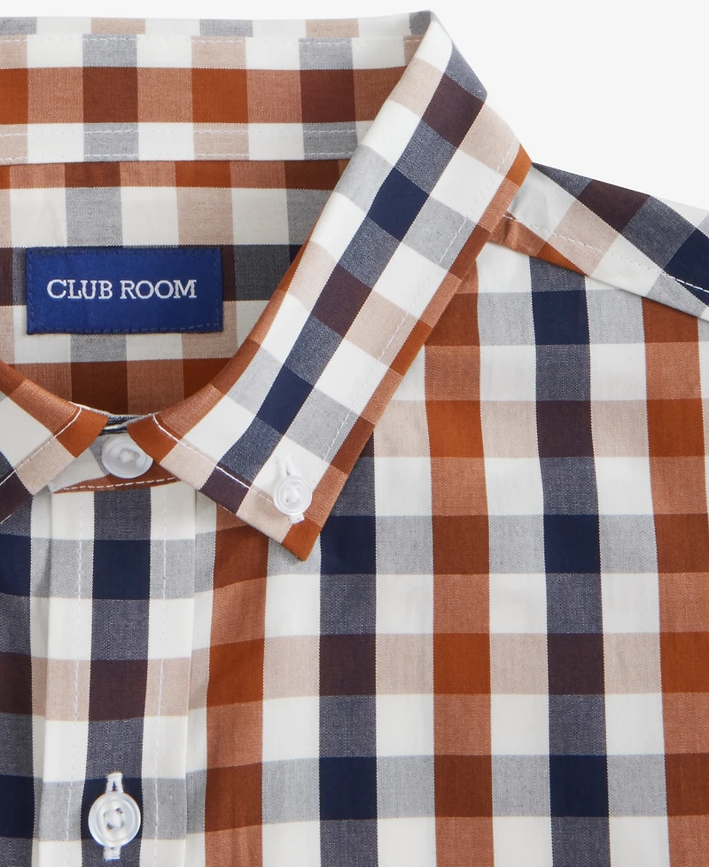Club Room Men's Regular-Fit Stretch Gingham Check Button-Down Poplin Shirt, Macy's Exclusive